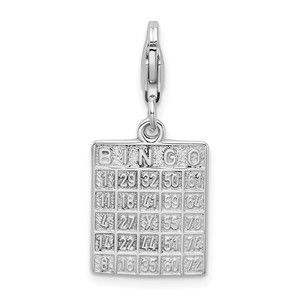 925 Sterling Silver Polished Bingo Card Bracelet Charm with Fancy Lobster Clasp